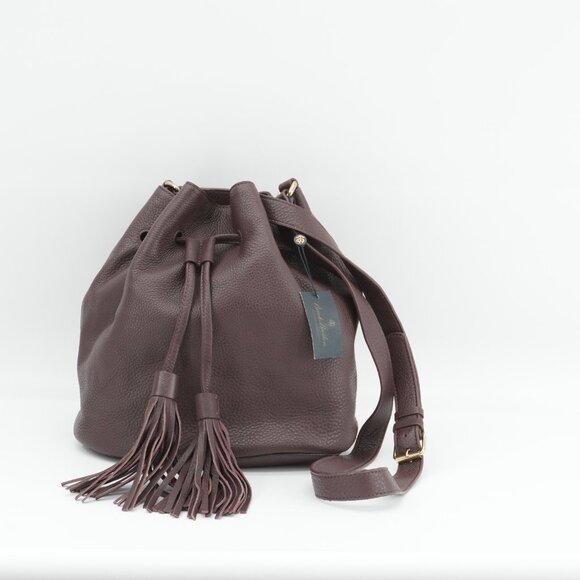 New Leather Bucket Bag Purple Tassel Crossbody Purse Brooks Brothers - Picture 8 of 9